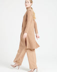 MIA 6 Long sleeveless camel cashmere ribbed cardigan