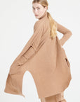 MIA 6 Long sleeveless camel cashmere ribbed cardigan