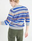 MIA 11 Striped cashmere V-neck cardigan with puffed sleeves 6 multi-colored yarns