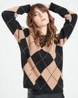 MIA 12 Round-neck cashmere sweater with two-tone jacquard pattern