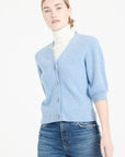 MIA 13 V-neck cashmere cardigan short-sleeved rib knit light blue