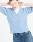 MIA 13 V-neck cashmere cardigan short-sleeved rib knit light blue