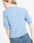 MIA 13 V-neck cashmere cardigan short-sleeved rib knit light blue