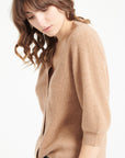 MIA 13 V-neck cashmere cardigan short sleeves ribbed camel