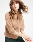 MIA 13 V-neck cashmere cardigan short sleeves ribbed camel