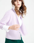 MIA 13 V-neck cashmere cardigan short sleeves ribbed lilac