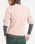 MIA 13 V-neck cashmere cardigan short-sleeved rib knit powder pink