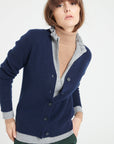 MIA 14 V-neck cashmere ribbed cardigan navy blue