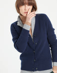 MIA 14 V-neck cashmere ribbed cardigan navy blue