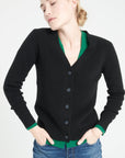 MIA 14 V-neck cashmere ribbed cardigan, black