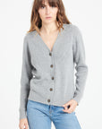 MIA 14 V-neck cashmere cardigan in ribbed knit, light grey