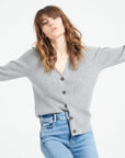 MIA 14 V-neck cashmere cardigan in ribbed knit, light grey