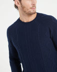 ZACH 1 6-thread cashmere cable-knit round-neck sweater navy blue