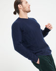 ZACH 1 6-thread cashmere cable-knit round-neck sweater navy blue