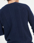 ZACH 1 6-thread cashmere cable-knit round-neck sweater navy blue