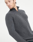 ZACH 2 Charcoal grey cashmere zip-up funnel-neck sweater