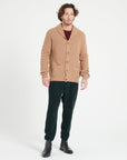 ZACH 4 Camel 4-thread cashmere ribbed shawl-collar cardigan