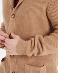 ZACH 4 Camel 4-thread cashmere ribbed shawl-collar cardigan