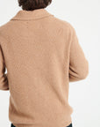 ZACH 4 Camel 4-thread cashmere ribbed shawl-collar cardigan