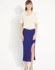 AVA 1 Short-sleeved cashmere polo shirt in off-white pointelle knit