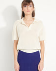 AVA 1 Short-sleeved cashmere polo shirt in off-white pointelle knit