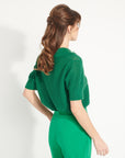 AVA 1 Short-sleeved cashmere polo shirt in emerald green pointelle knit