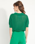 AVA 1 Short-sleeved cashmere polo shirt in emerald green pointelle knit