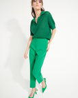 AVA 1 Short-sleeved cashmere polo shirt in emerald green pointelle knit