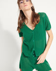 AVA 5 Short cashmere cardigan, buttoned, emerald green