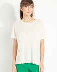 AVA 6 T shirt in cashmere with round-neck, short sleeves and off-white chiselled trim