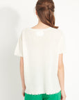 AVA 6 T shirt in cashmere with round-neck, short sleeves and off-white chiselled trim