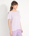 AVA 6 T shirt in cashmere with round-neck, short sleeves and chiselled lilac trim