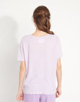 AVA 6 T shirt in cashmere with round-neck, short sleeves and chiselled lilac trim