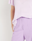 AVA 6 T shirt in cashmere with round-neck, short sleeves and chiselled lilac trim