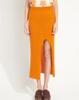 AVA 13 Long cashmere skirt with pumpkin orange slit