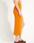 AVA 13 Long cashmere skirt with pumpkin orange slit