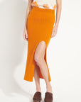 AVA 13 Long cashmere skirt with pumpkin orange slit