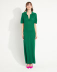 AVA 18 Long cashmere polo-neck dress in emerald green pointelle knit