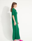 AVA 18 Long cashmere polo-neck dress in emerald green pointelle knit