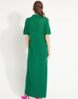 AVA 18 Long cashmere polo-neck dress in emerald green pointelle knit