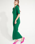 AVA 18 Long cashmere polo-neck dress in emerald green pointelle knit