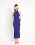 AVA 19 Long rib-knit cashmere halter dress in midnight blue