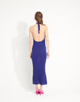 AVA 19 Long rib-knit cashmere halter dress in midnight blue