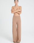 ZAYA 6 Camel 6-thread cashmere cable-knit pants