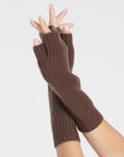 UNI 8 English rib knit mittens in brown 4-thread cashmere