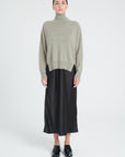 ZAYA 13 Oversized cashmere stand-up collar sweater in khaki