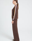 ZAYA 19 Round-neck cashmere sweater with color stripe on sleeves in brown