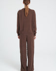 ZAYA 19 Round-neck cashmere sweater with color stripe on sleeves in brown