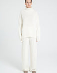 ZAYA 3 10-thread cashmere stand-up collar sweater ecru white