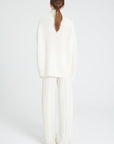 ZAYA 3 10-thread cashmere stand-up collar sweater ecru white